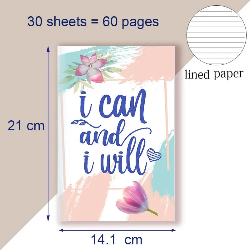 A5 Notebook Note Book Motivational Quote - I Can and I Will - Sketch Writing Blank Journal Success Notepad New Job Graduation