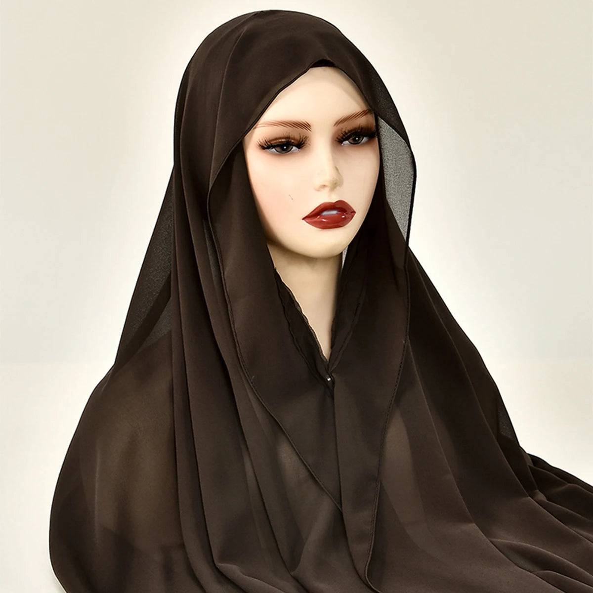 Premium Chiffon Hijab With Bulit-in Magnets Solid Color Easy To Wear Shawl Wrap With Undercap For Muslim Women