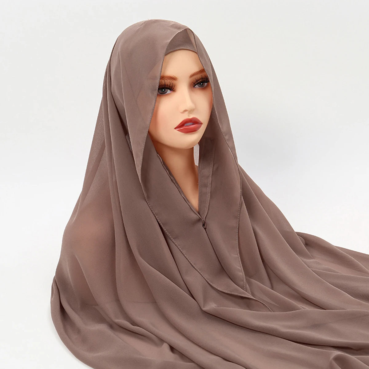 Premium Chiffon Hijab With Bulit-in Magnets Solid Color Easy To Wear Shawl Wrap With Undercap For Muslim Women