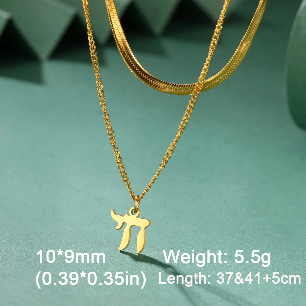 EUEAVAN 1pc Hebrew Letter Chai Symbol Necklace for Women Jewish Blessing Life Star of David Pendant Protection Amulet Jewelry