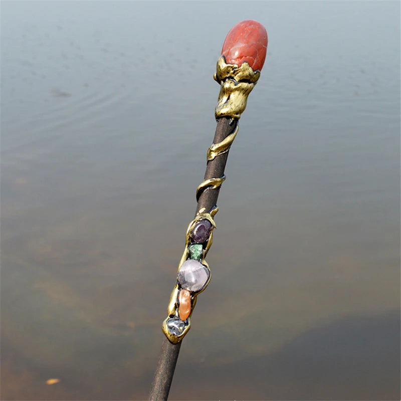 Witch Natural Crystal Wood Wand Amethyst Altar Spells Wizard Princess Fairy Magic Wands Ritual Tool Adornment Handmade Jewelry