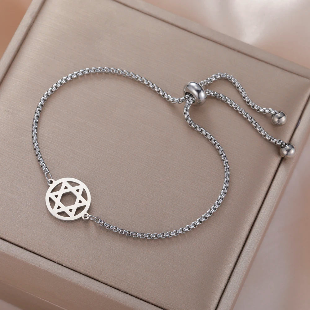 Dawapara Star of David Bracelet Jewish Prayer Judaica Hexagram Charm Protection Amulet Couple Gift Stainless Steel Jewelry