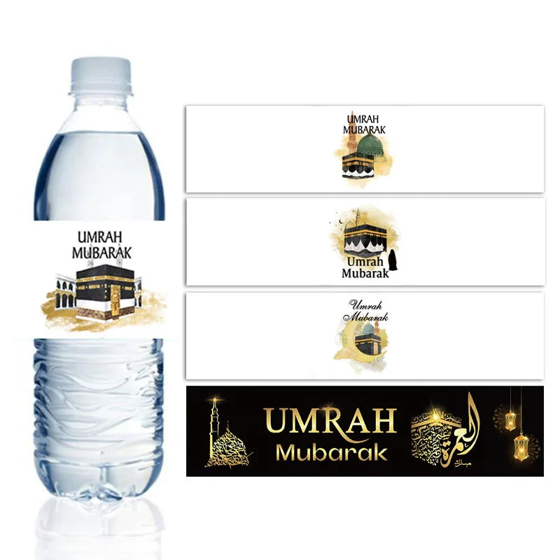 Umrah mubarak Water Bottle Sticker hajj mubarak Bottle Labels Paper Wrapper Eid Party Supplies