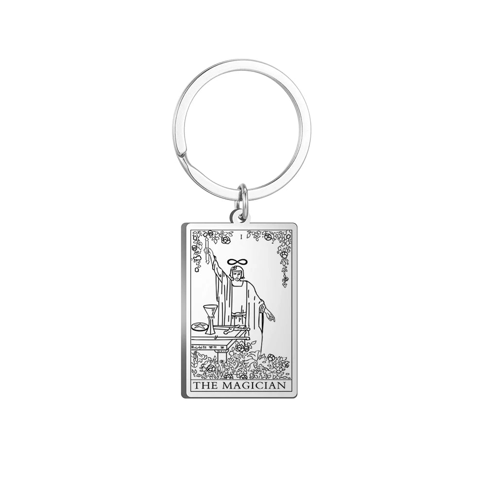 Dawapara Tarot Cards Keychains Stainless Steel Vintage Amulet Good Luck The Major Arcana Keyring Wiccan Jewelry
