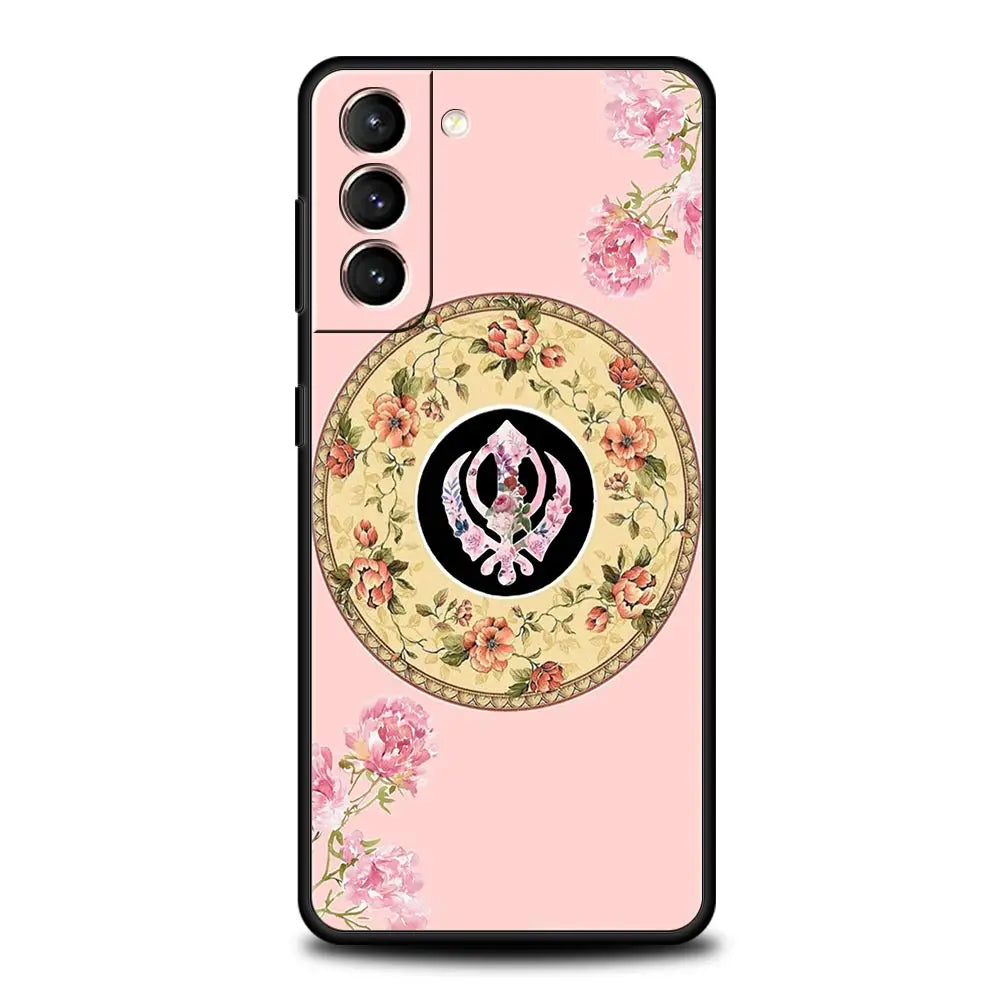 Sikh Khanda Sikhism Soft Phone Case For Samsung Galaxy S25 Edge S24 Plus S23 FE S22 S21 S20 Ultra 5G S10 Black Protect Cover
