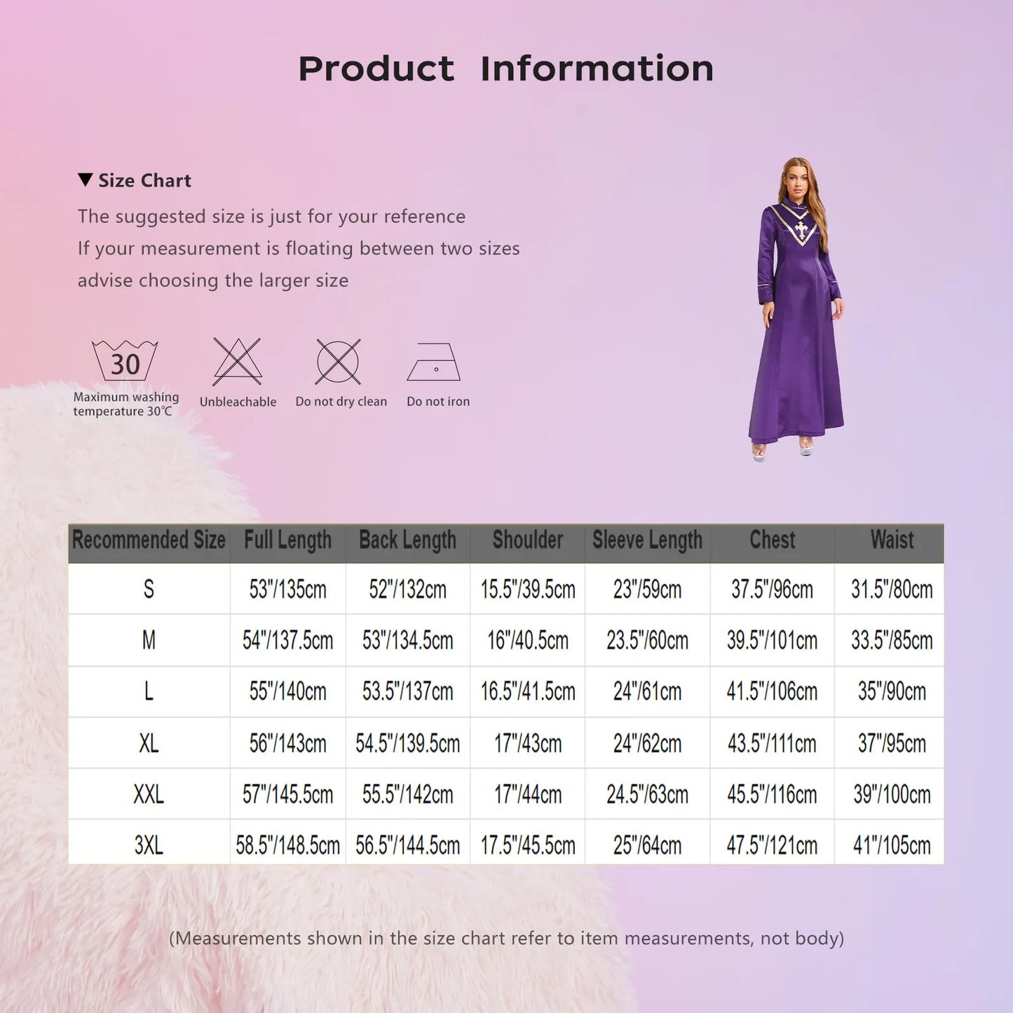 Women Pastor Robe Cassocks Long Sleeve Cross Print Priest Vestment Church Choir Gown Halloween Catholic Clergy Cosplay Costume