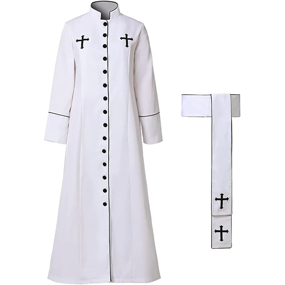Medieval Priest Costume Catholic Church Religious Roman Retro Pope Pastor Father Mass Missionary Robe Clergy Cassock Full Sets