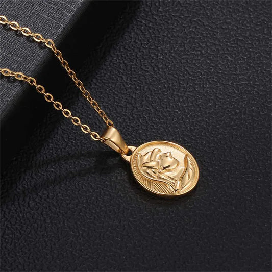 316L Roman Centurion Pendant Men Oval Medal Portrait Coin Charms Stainless Steel Necklace Religious Jewelry
