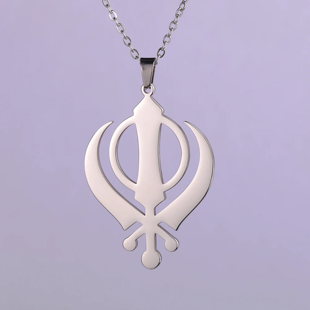 Dawapara Sikhism Necklace Khanda Kirpan Sword Symbol Religious Protection Amulet Stainless Steel Jewelry