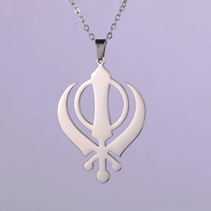 Dawapara Sikhism Necklace Khanda Kirpan Sword Symbol Religious Protection Amulet Stainless Steel Jewelry