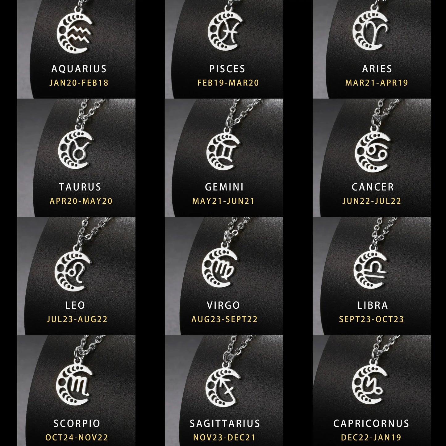 LIKGREAT Celtic Moon 12 Star Zodiac Sign Necklace Stainless Steel 12 Constellation Pendant Choker Crescent Jewelry Birthday Gift