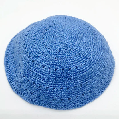 White DMC Kippah Dome Handmade Knitted Yarmulke Kippot 16/19cm Dome