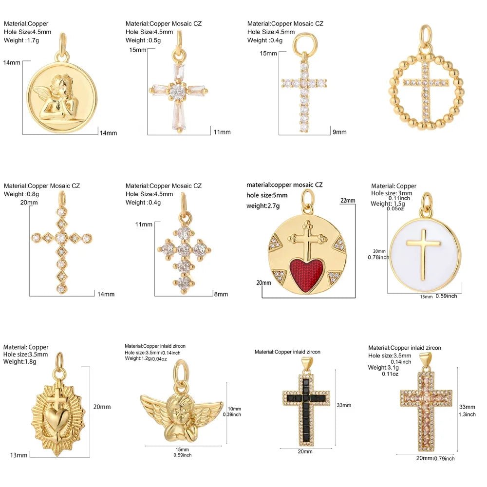 Goth Cross Chrams for Jewelry Making Supplies Golden Angel Charm Stainless Steel Long Chain Dijes Diy Necklace Earring Bracelet