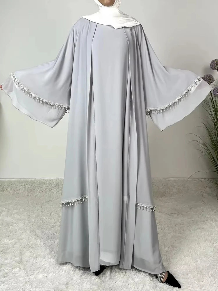 Women Abaya 4 Piece Set Dress Kaftan Islam Vestidos Eid Muslim Scarf Sashes Arab Long Robe Jalabiya Ramadan Morocco Dubai Abayas