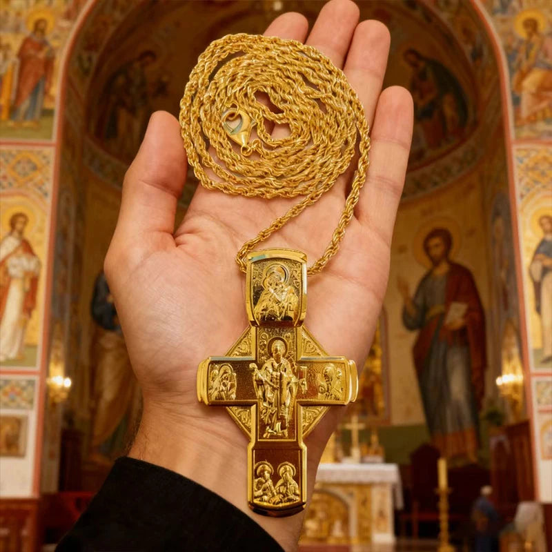 New 2026 Orthodox Jesus Cross Pendant Church Pastor Chest Pendant Religious Ritual Supplies Prayer Prayer Alloy Cross Necklace