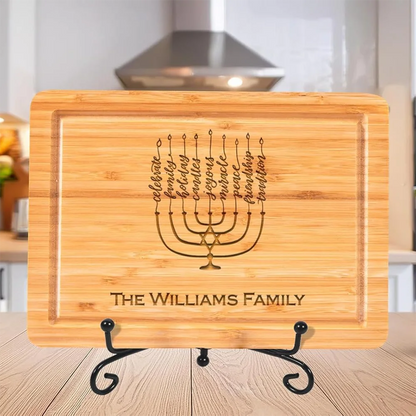 Personalized Family Name Hanukkah Cutting Board Custom Engraved Charcuterie Board Perfect Jewish Holiday Gift for Families