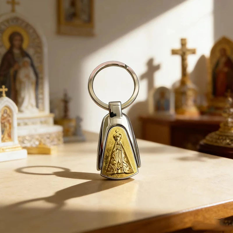 Gold Silver Plated Catholic Virgin Mary Keychain Set Religious Key Ring for Car Keys Faith Gift for Men Women Christian Devotion