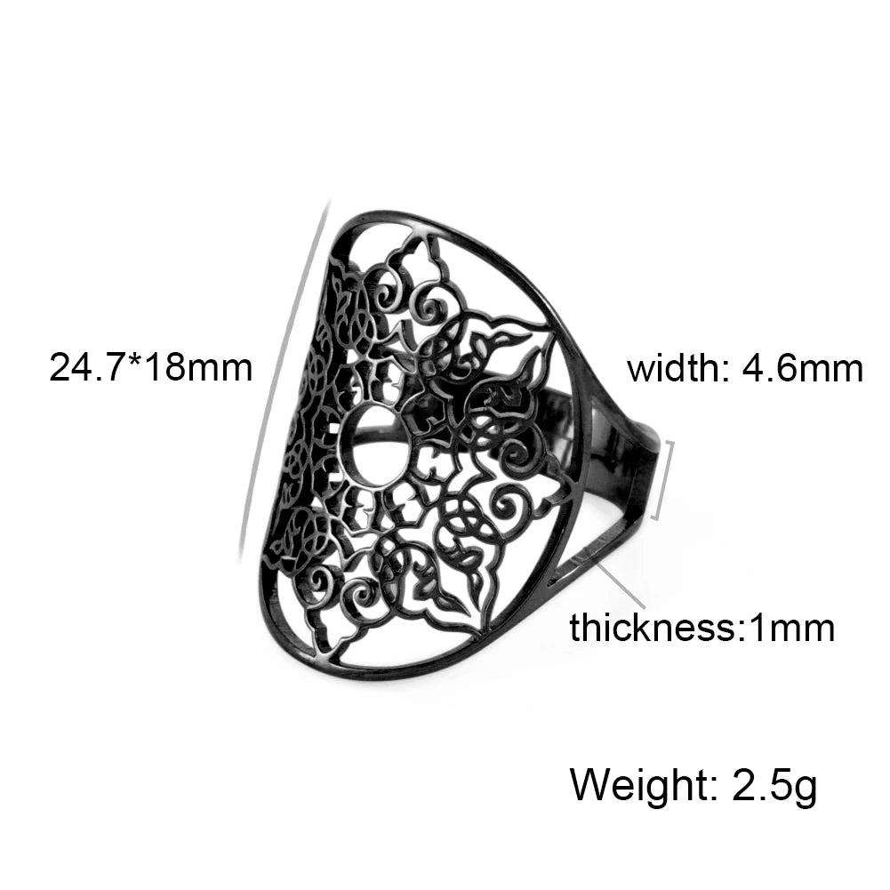 Unift Sacred Geometry Flower of Life Ring Adjustable Stainless Steel Ring Men Women Accessories Vintage Filigree Jewelry Gifts