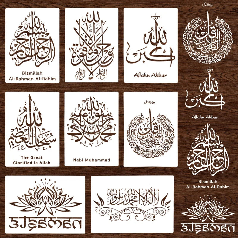 Islam DIY Stencil Mold Bismillah Arabic Script Wall Painting Scrapbook Embossing Album Paper Card Template Ramadan Eid Mubarak