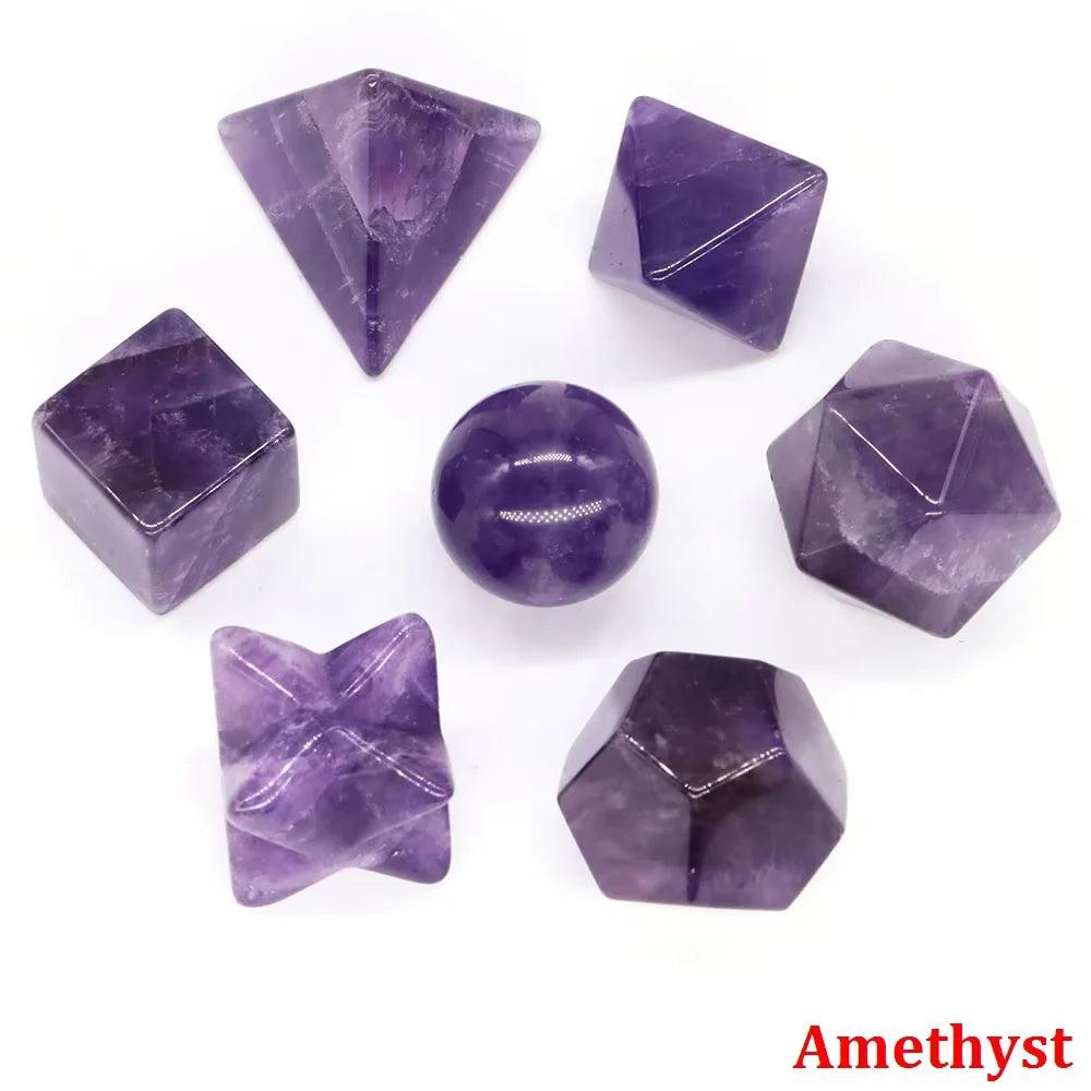 7Pcs Platonic Solid Sacred Stones Geometry Set Natural Crystals Reiki Healing Chakra Gemstones Lucky Home Decoration Gifts