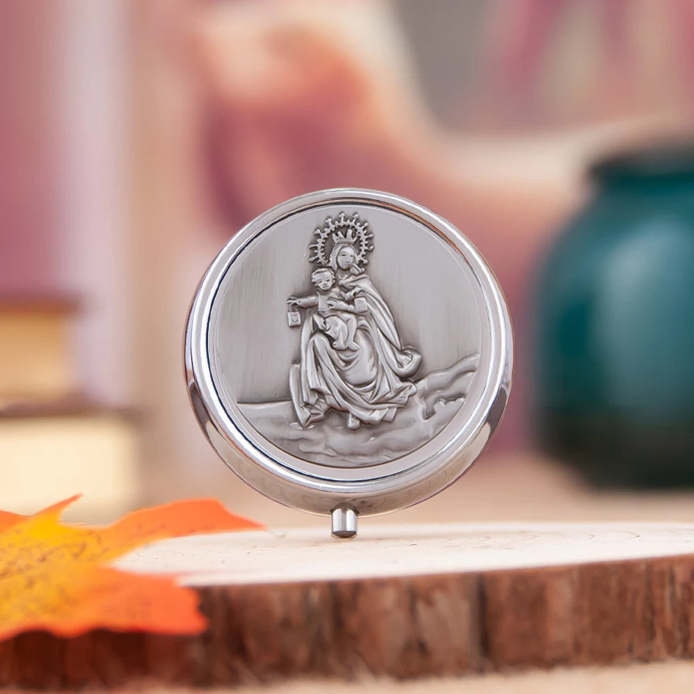 HTISOK Orthodox Catholic Reliquary Box - 5cm Silver Metal Holy Relic Case, Church Altar Decor, Easter Christmas Religious Gift