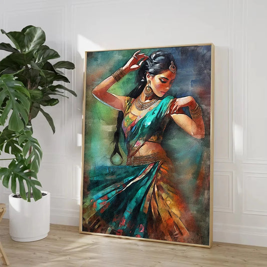 Indian Woman Folk Dance Poster Ethnic Girls Canvas Painting Print Wall Art Pictures for Living Room Home Decor Cuadros