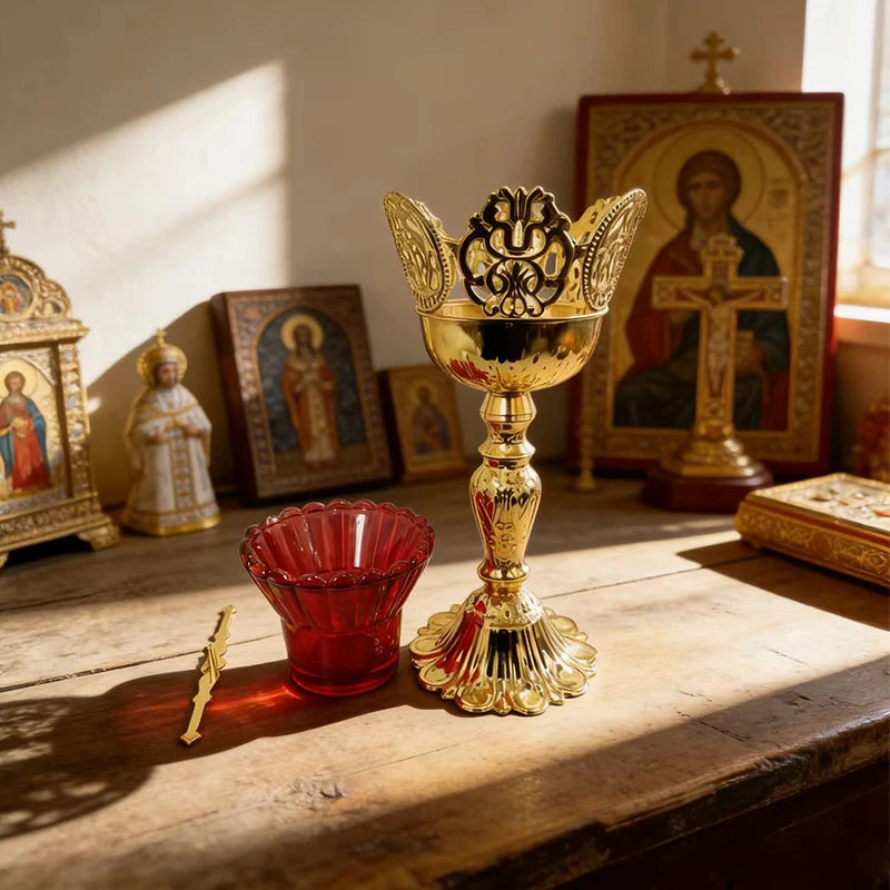 Luxury Gold Plated Orthodox Catholic Holy Communion Chalice Set with Filigree Carvings for Church Altar Decor Religious Devotion