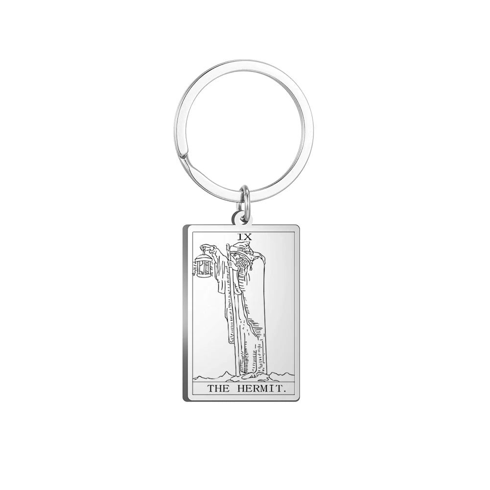 Dawapara Tarot Cards Keychains Stainless Steel Vintage Amulet Good Luck The Major Arcana Keyring Wiccan Jewelry