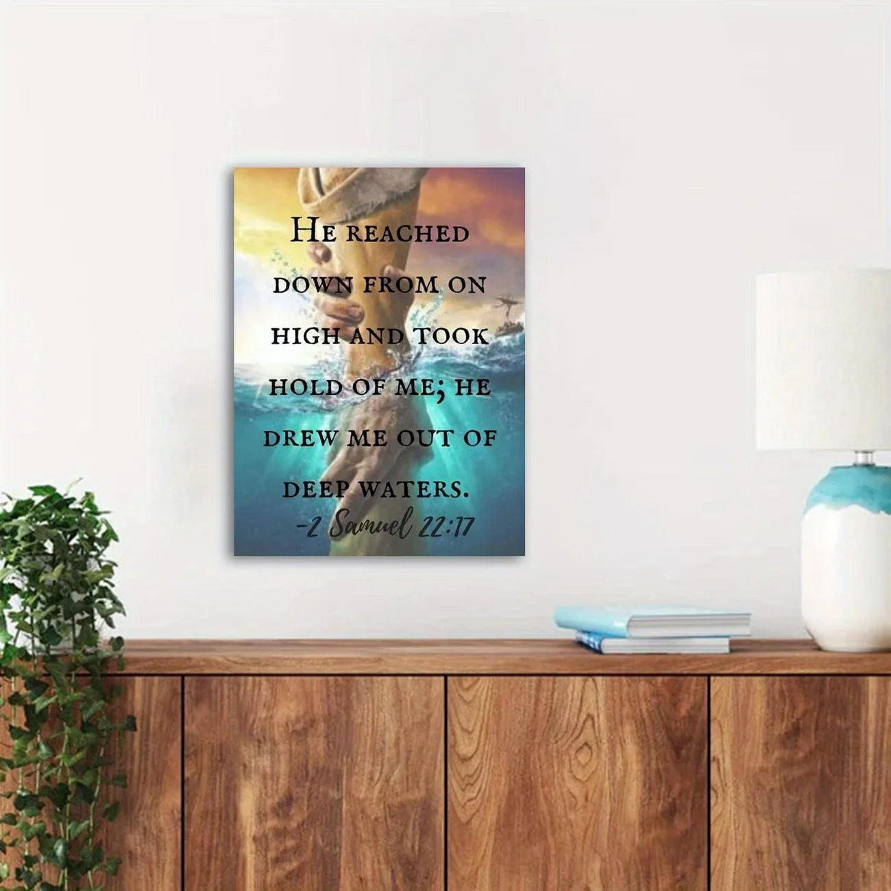 2D Flat 1pc Framed Christ Canvas Wall Art- "The Hand of God" Inspirational Quote Print, Modern Christian Religious Painting