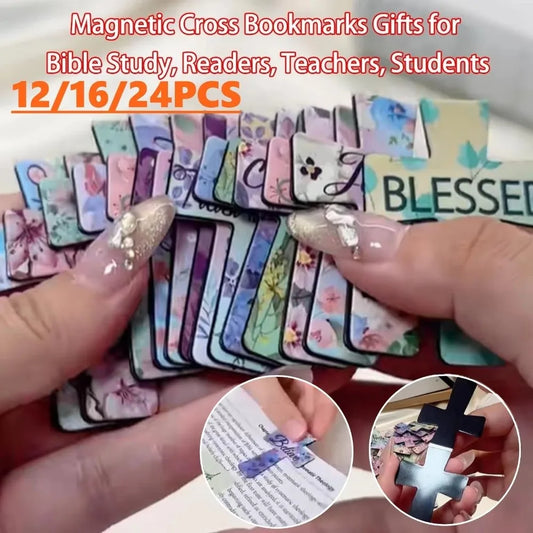 12/16/24PCS Plastic Bible Magnetic Bookmarks Double-Sided Cross Shape Page Marking Bookmark Durable Construction