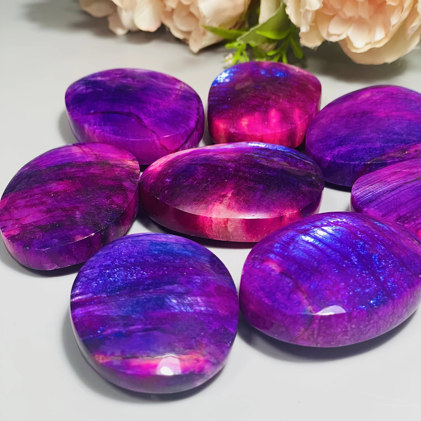 1pc Deep Purple Moonstone Palm Stone - Glossy Oval Shape Worry Stone for Home Decor & Holiday Gifts