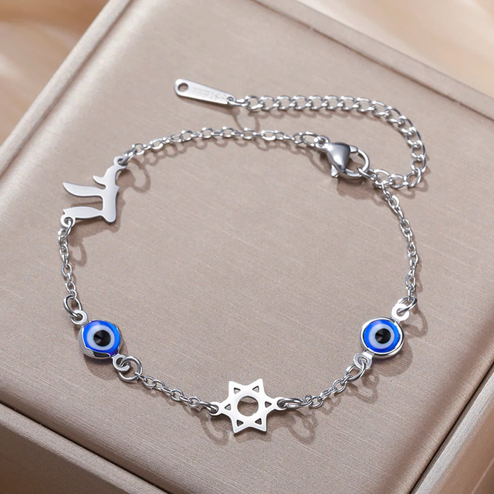 Dawapara Star of David and Chai Bracelet Hand Chain Jewish Hexagram Good Luck Judaica Jewelry Stainless Steel Jewelry