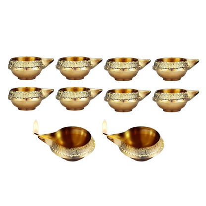 Kuber Diya For Diwali Decoration 10 Pcs Alloy Metal Oil Lamp Traditional Vilakku For Puja Pooja India