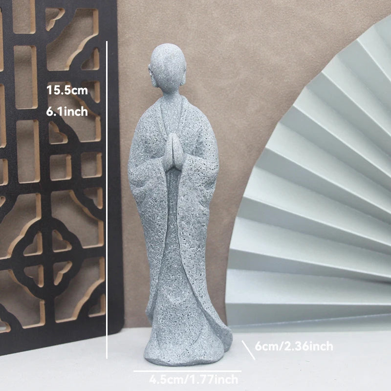 Buddha Stone Statue Little Buddhist Monks Tibetan Buddhism Figurines Zen Garden Ornament Meditation Home Aquarium Decoration