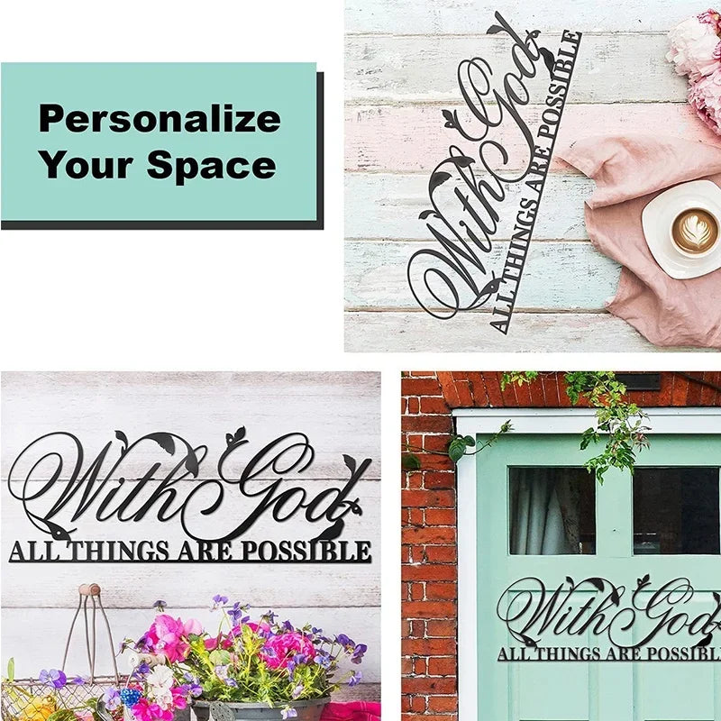 HelloYoung Metal Wall Art With God All Things Are Possible, Bible Verses Metal Wall Sculpture Metal Wall Decor Metal Sign