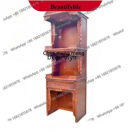 z183 Three-Layer Buddha Cabinet Household Solid Wood Altar Rosewood Color Buddha Statue Landlord God of Wealth Worship Table