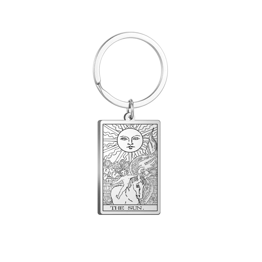 Dawapara Tarot Cards Keychains Stainless Steel Vintage Amulet Good Luck The Major Arcana Keyring Wiccan Jewelry