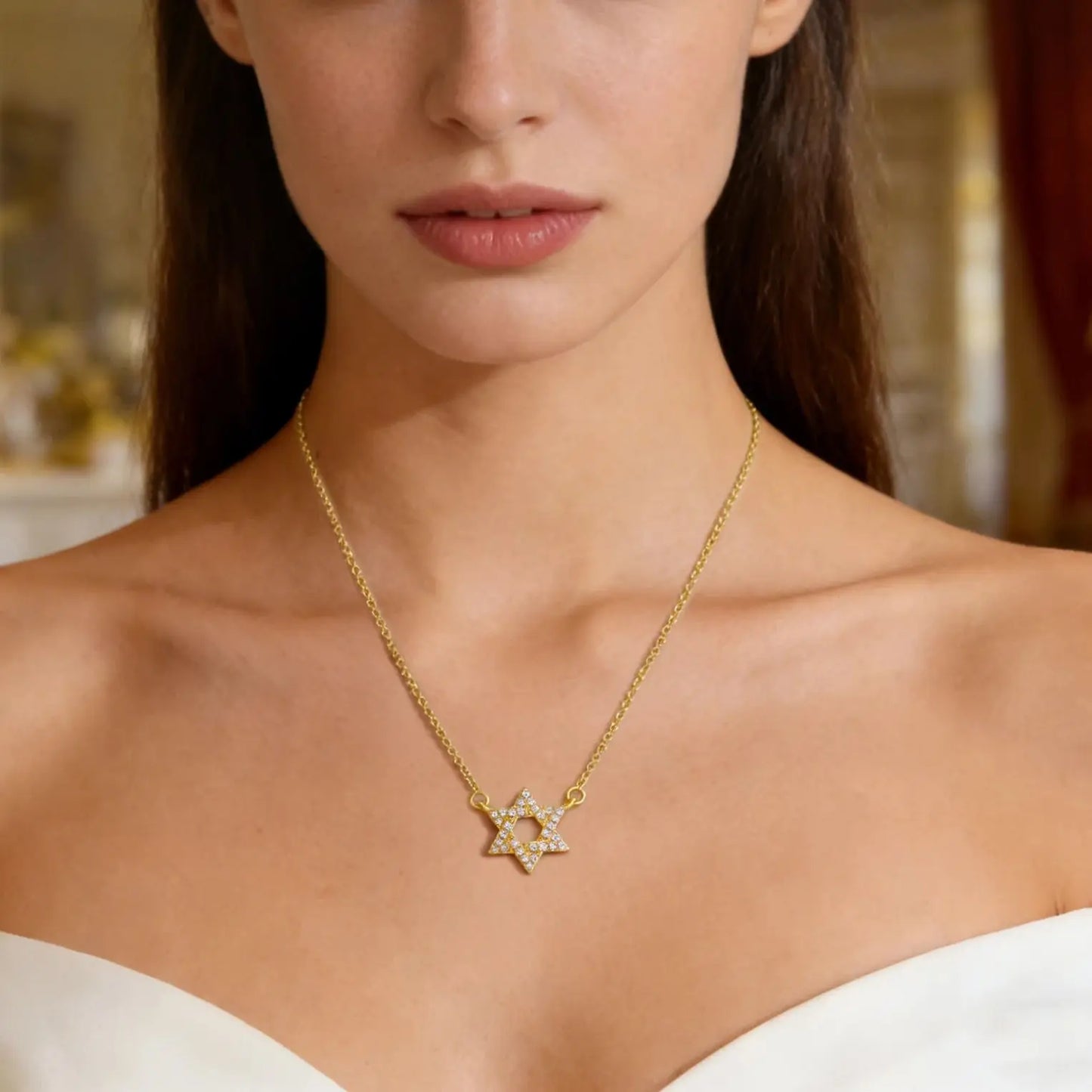 MHS.SUN Luxury Star of David Necklaces for Women Men Fashion Hollow Hexagonal Star Pendant Chain Necklace Judaica Jewish Jewelry