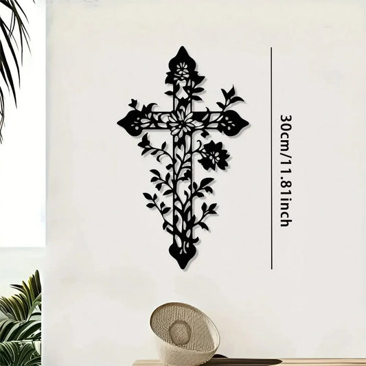 Metal Wall Cross Decor with Tree of Life - Iron Christian Wall Art for Living Room, Bedroom, Church - Gift for