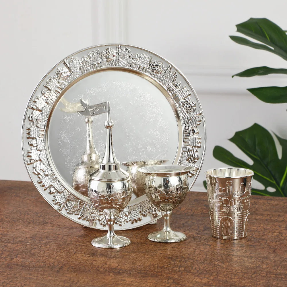 Havdalah 4pcs set,Kiddush high foot cup and tray,Havdalah candle holder,Besamim spice box suitable for the end of the Sabbath