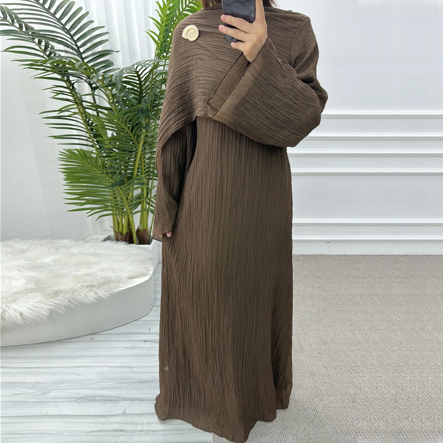 Sweet Slim-Fit Hijabi Abaya Dress-Fixed Long Scarf, Integrated Waist Belts, Decorative Pin. Ramadan Eid Party Muslim Women Dress