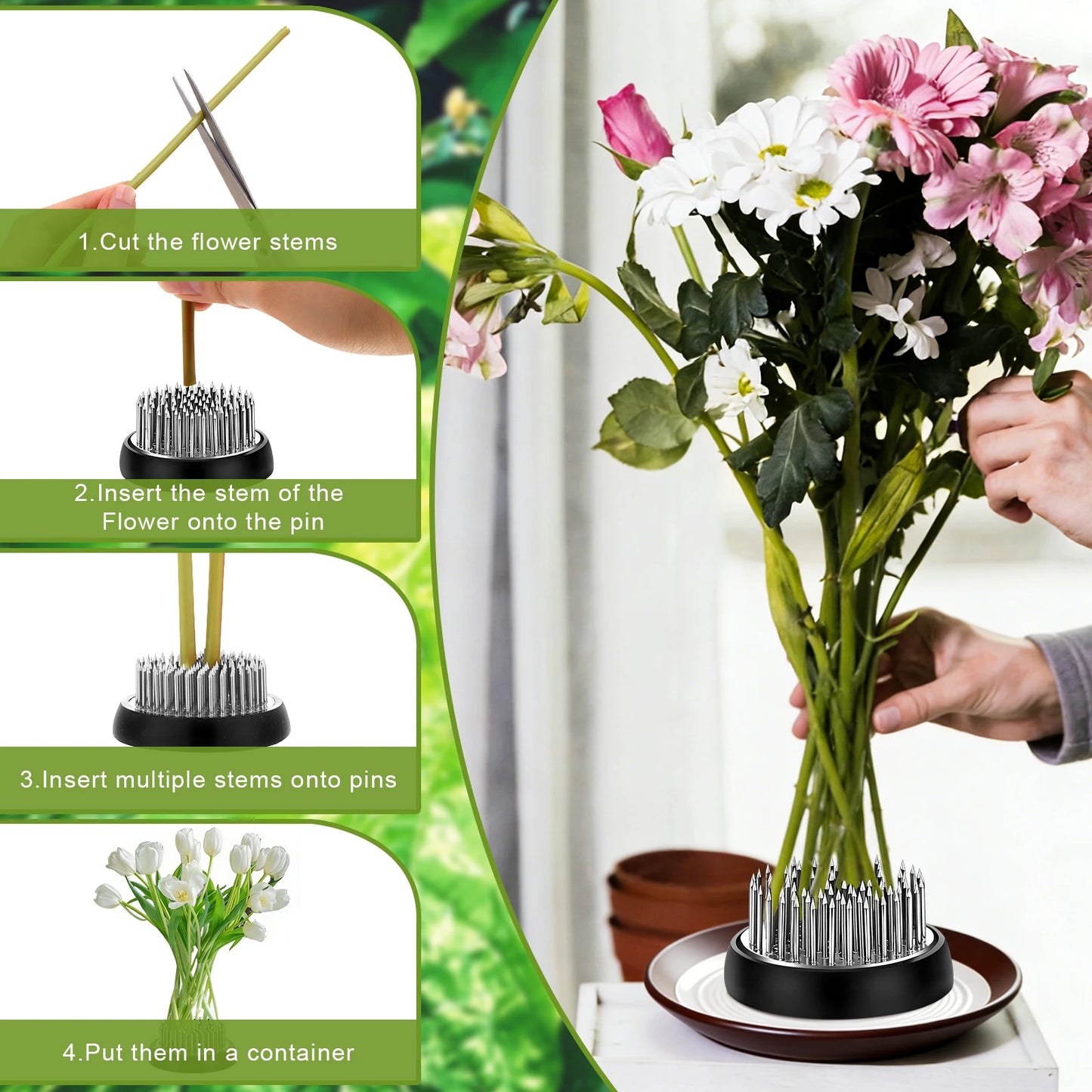 4 Pcs Stainless Flower Frog Pin Holder 4 Sizes Flower Arrangement Pins Holder Round Flo-wer Fixed Tools Ikebana Stem Holders For