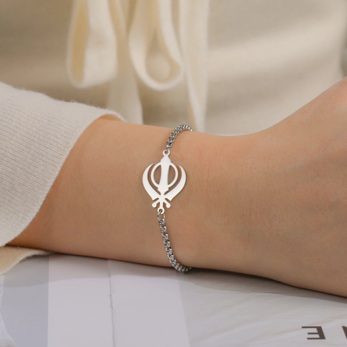 Lucktune Khanda Sikhism Symbol Bracelets for Women Men Stainless Steel Religious Protection Amulet Spiritual Sikh Jewelry Gift