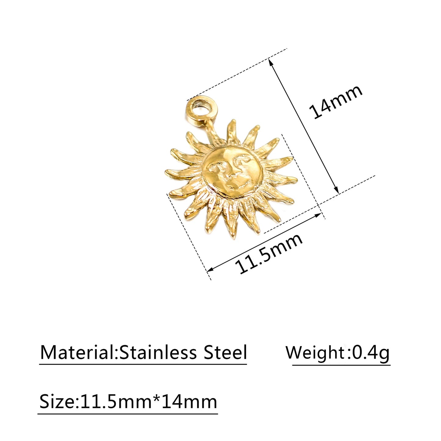 3Pcs/Lot Sun Smile Face Pendants Stainless Steel Celestial Dangle Charms DIY Bracelet Earring Jewelry Making Supplies Wholesale