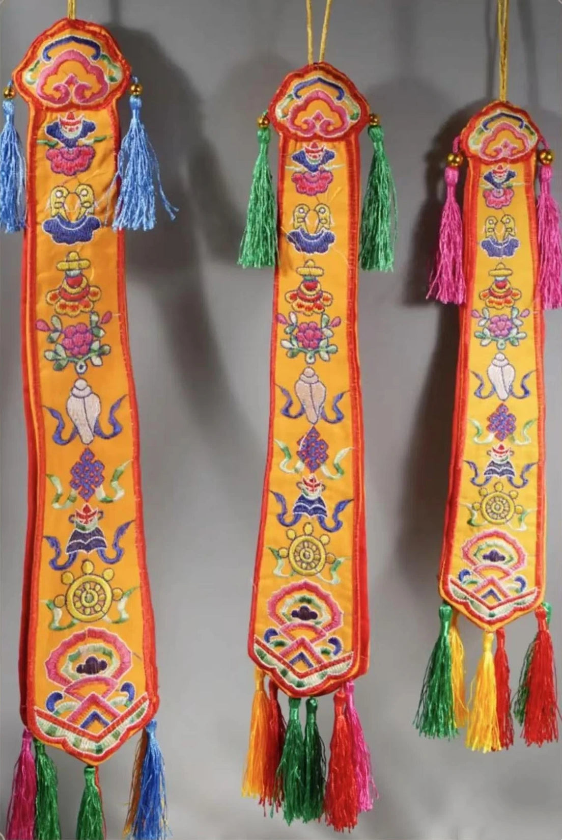 Nepal Handmade Eight Auspicious Flags,Tibetan Tassel Embroidery Decorative Handicrafts,Auspicious Hand Drum Flags Buddhist Item