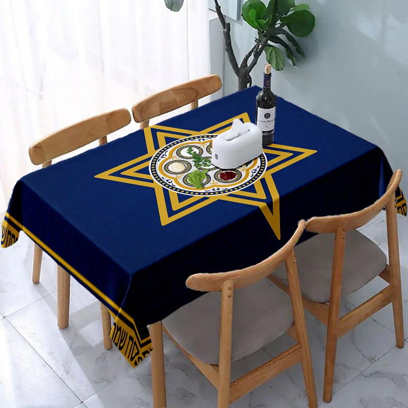 Happy Passover Rectangle Tablecloth Holiday Party Decor Jewish Pesach Seder Plate Star of David Table Cloth Passover Decorations