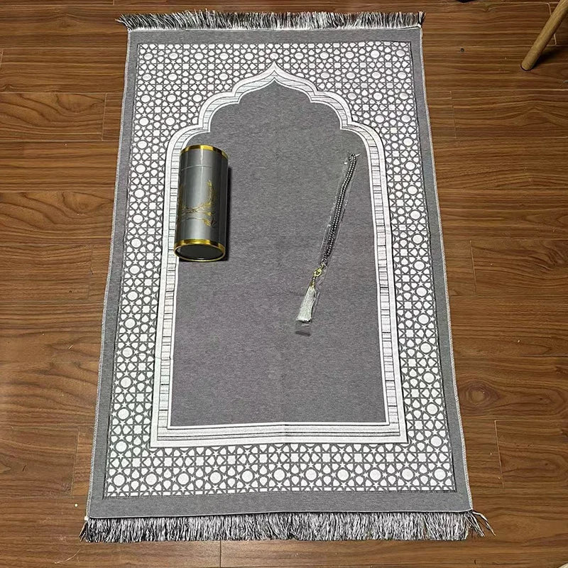 1set Islamic Prayer Mat With Rosary Beads Muslim The Spire Pattern Ramadan Prayer Mats Portable Travel Muslim Prayer Rugs Gift