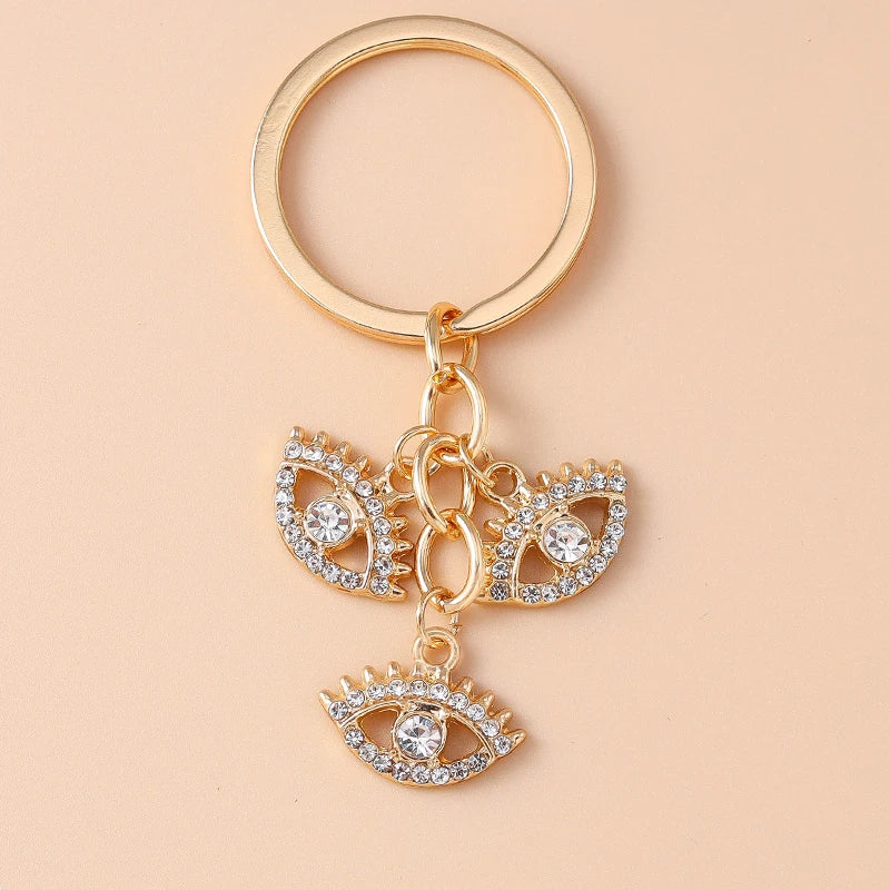 Retro Alloy Turkish Lucky  Evil Eyes Keychain Hamsa Hand Key Ring Pendant for Women Girls Handbag Decor DIY Jewelry Gifts