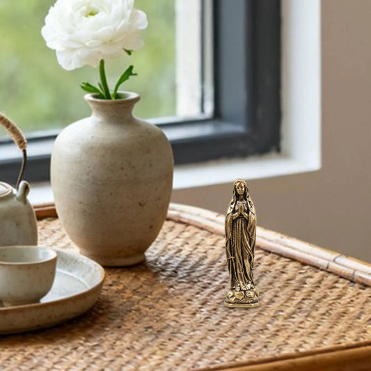 Brass Jesus Figurine Desktop Decoration Sacred Heart of Jesus Statue Miniature Christian Sculpture Handmade Look for Christians