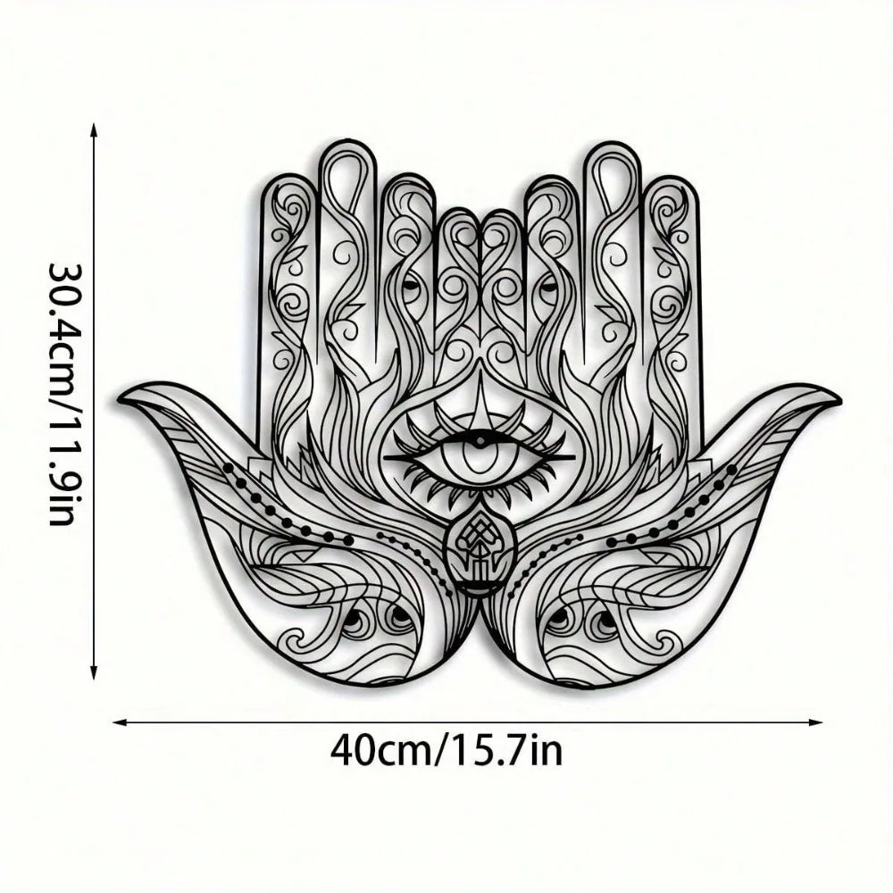 Hamsa Hand Wall Decor Metal Sculpture Evil Eye Spiritual Art Deco Rustproof Home